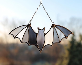 Descarga digital Patrón de vitral de murciélago de Halloween, Flor de vitral, Vitral DIY