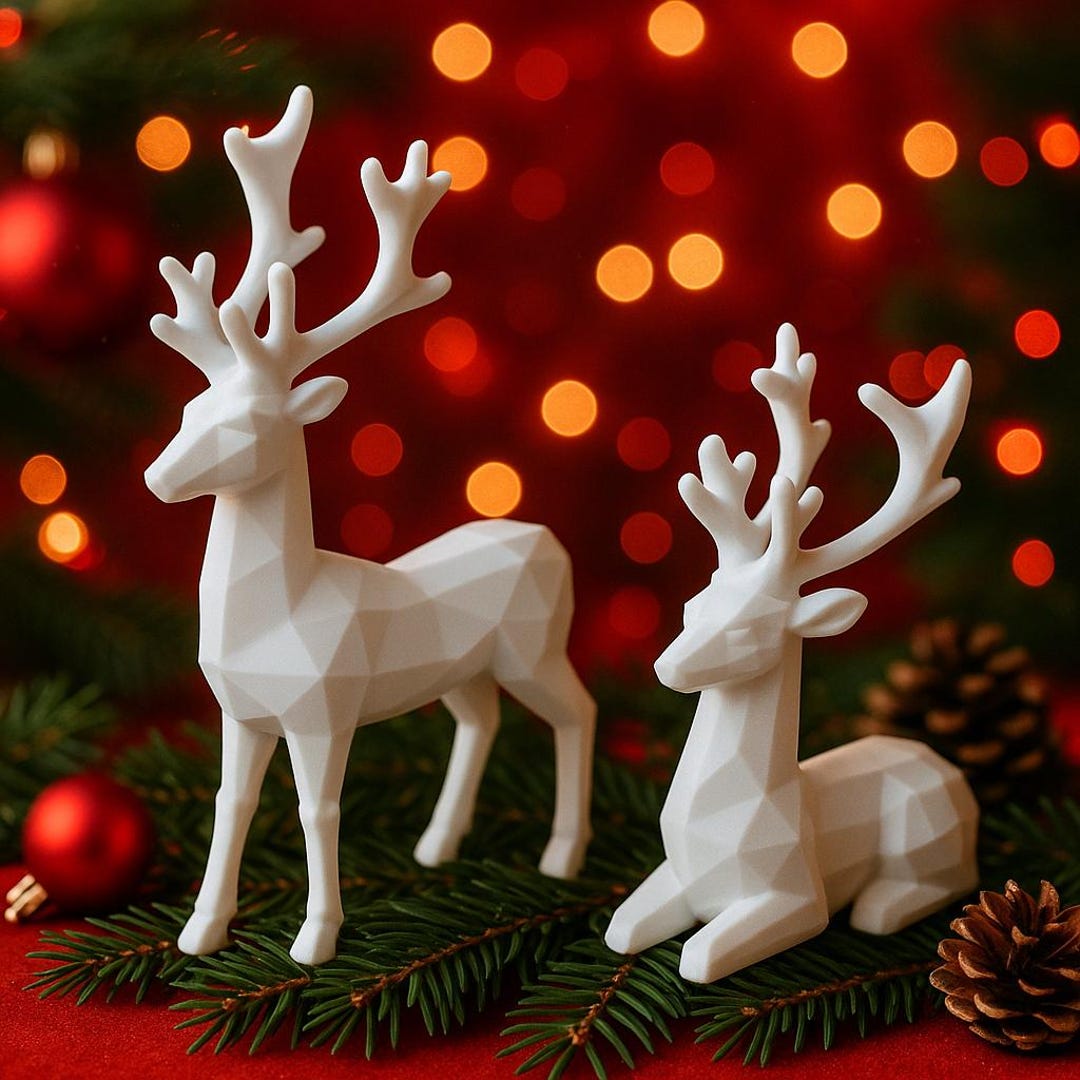 Minimalist 3D Printed Reindeer Set of 2 – Modern Geometric Christmas ...