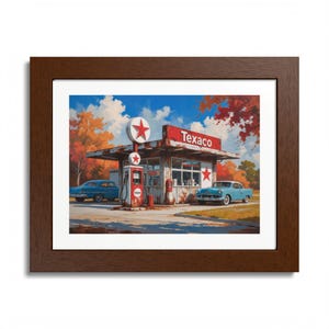 Retro Gas Station Framed Poster: Vintage Americana Wall Art