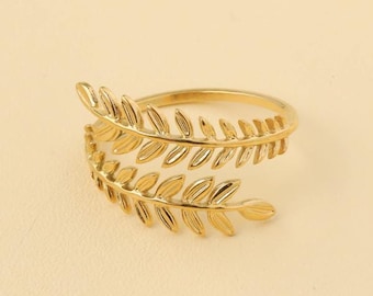 Vergoldeter Messingblattring, verstellbarer Naturschmuck