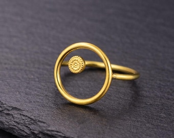 Gold Plated Brass Circle Ring, Modern Open Design