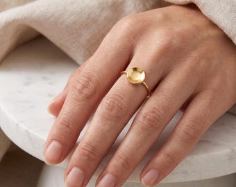 Gold Plated Brass Disc Ring – Minimalist Stacking Ring, Christmas Gift
