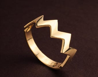 Vergoldeter Messing Zick-Zack-Ring | Geometrisches Wellenband