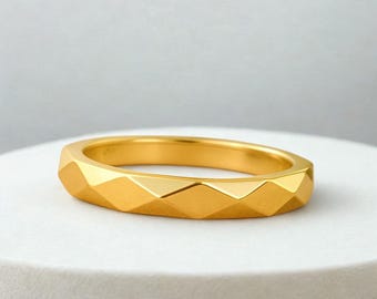 Minimal Faceted Gold Plated Band Ring