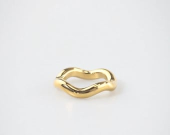 Brass Gold Plated Wave Ring | Modern Stacking Ring