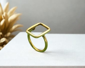 Anello geometrico in ottone fatto a mano, anello aperto quadrato minimalista