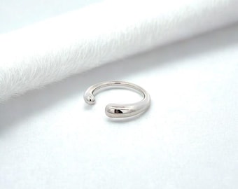 Anillo abierto de plata de ley, banda minimalista ajustable