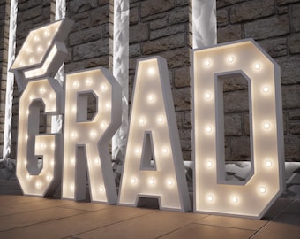 GRAD Marquee Letters 3.6ft 3ft LED Light Up, Graduation Party Decor, Photo Booth Backdrop, College High School Celebration Sign, 2024 Grad