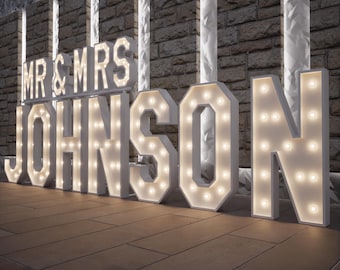Mr & Mrs Marquee Sign 3.6ft 3ft LED Light Up, Wedding Reception Decor, Custom Last Name Sign, newly Married Couple Photo Backdrop Decor