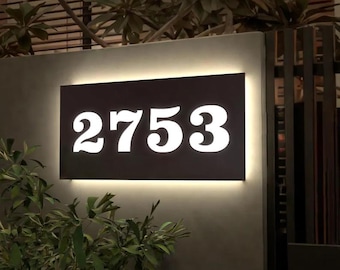 Solar Powered House Numbers Sign, Smart LED Address Plaque, Modern Outdoor Home Numbering, Weatherproof Solar House Sign, Automatic Lighting