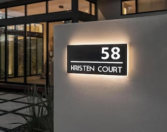 Smart Solar House Numbers Sign, LED Illuminated Address Plaque, Modern Outdoor Home Numbering, Weatherproof Automatic Lighting, Easy Install
