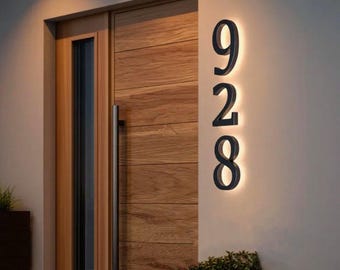 Illuminated House Numbers Sign, Glow-in-Dark Address Plaque, LED Solar Powered Number Plate, Modern Lighted Door Number for Night Visibility