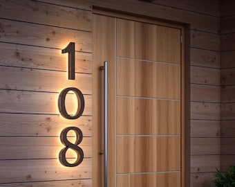 Solar Illuminated House Numbers, LED Address Sign with Night Light, Weatherproof Glowing Number Plaque, Automatic Dusk-to-Dawn Lighting