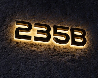 Illuminated House Numbers Sign, Glow-in-Dark Address Plaque, LED Solar Powered Number Plate, Modern Lighted Door Number for Night Visibility
