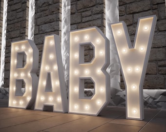 BABY Marquee Letters 3.6ft 3ft LED Nursery Decor, Gender Reveal Sign, Baby Shower Decorations, Light Up Letters, Photo Backdrop Prop
