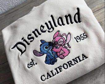 Camiseta bordada de pareja de Stitch y ángel, sudadera de Lilo y Stitch de Disney, sudadera con capucha bordada a juego de parejas de Disney, camiseta de Stitch y ángel