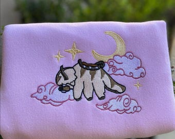 Anime Bison Embroidered T-Shirt, Bison Embroidery Sweater, Flying Bison Cloud Embroidered Hoodie, Anime Fan Gift