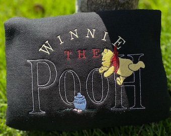 Camiseta bordada de Winnie the Pooh de Disney, sudadera con bordado de Winnie the Pooh Hunny, sudadera con capucha bordada de oso de Pooh de Disney, camiseta de Disney Trip