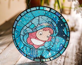 Ponyo Anime Stained Glass Suncatcher, Ghibli Fan Window Hanging Suncatcher, Anime Lovers Suncatcher, Japanese Style Home Decor, Ponyo Fan