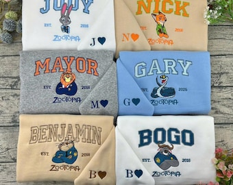 Disneyland Zootopia Embroidered T-Shirt, Disney Trip Matching Sweatshirt, Disney Zootopia Characters Embroidery Hoodie, Zootopia Fan Gift