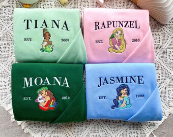 Koszulka z haftem Księżniczki Disneya, Bluza z haftem Tiana Roszpunka Dżasmina Moana, Bluza z kapturem z haftem postaci Disneya, Koszulka Disneyland
