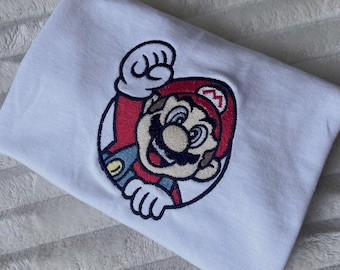 Camiseta bordada de Super Mario, sudadera bordada de Mario, sudadera con capucha bordada de videojuego, regalo para gamer, atuendo retro de videojuego