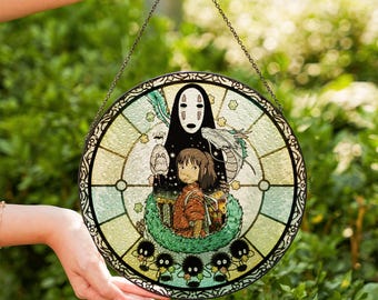 Ghibli Spirited Away Stained Glass Suncatcher, Ghibli Studio Suncatcher Window Hanging, Anime Lover Gift, Anime Hanging Home Decor