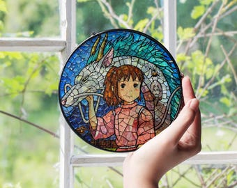 ちひろステンドグラスサンキャッチャー - カルシファー、ハク窓飾り