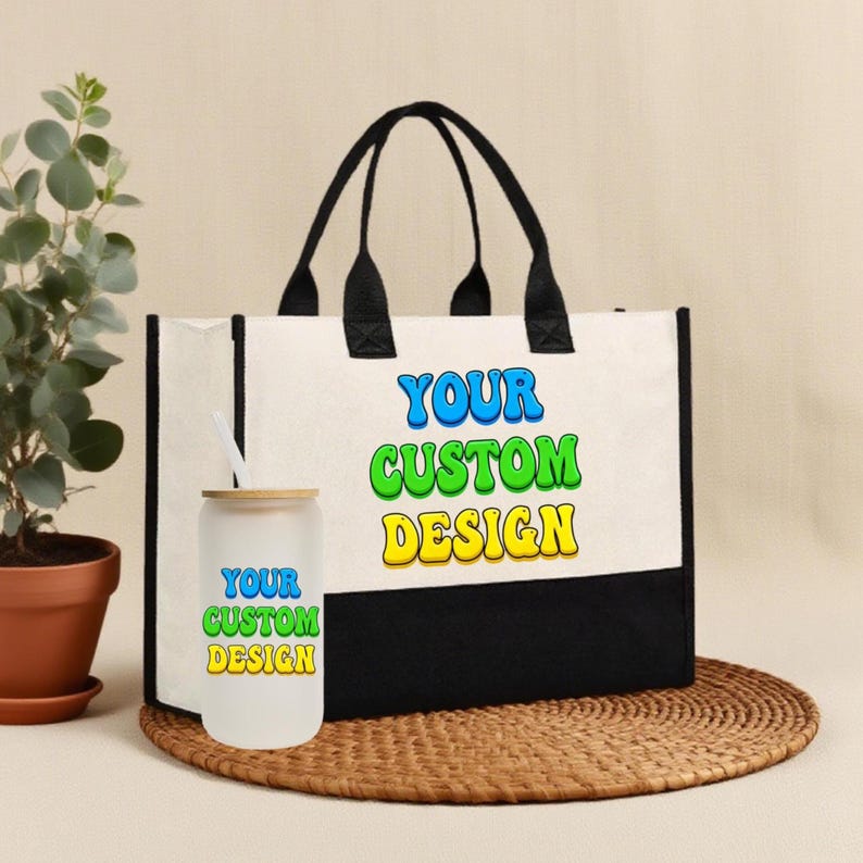 Custom Canvas Tote Bag With Your Business Logo, Art or Photo, Print ...