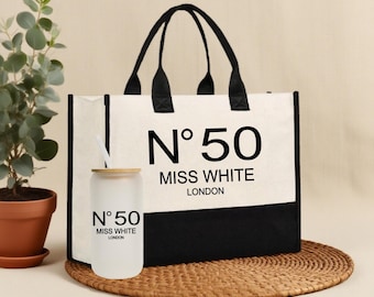 Birthday Celebration Personalized Gift Canvas Tote Bag with Name and State 45th 50th Birthday Gift Tote Bag for Her Custom Birthday Gift