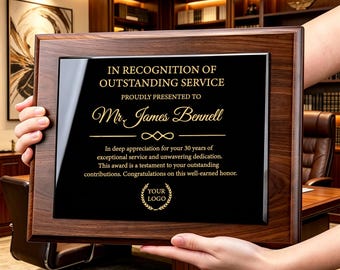 Personalized Cherry Finish Award Plaque, Custom Employee Recognition, Retirement, or Appreciation Gift, Elegant Custom Wall Plaque