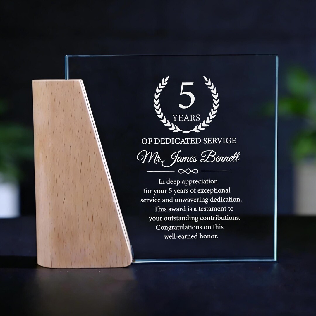 5 Years of Dedicated Service Award, Personalized Employee Crystal ...
