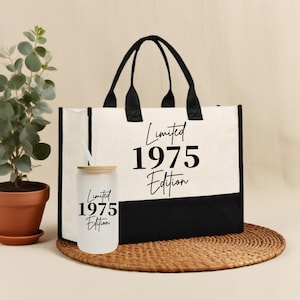 Limited Edition Birthday 1975 Cotton Canvas Tote Bag 50th Birthday Gift For Women 50th Birthday Celebration Party Gift