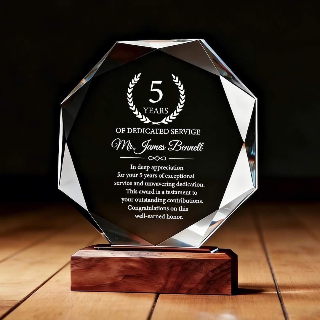 5 Years of Dedicated Service Award, Personalized Employee Crystal ...