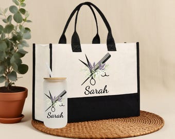 Personalized Hair Stylist Custom Cotton Canvas Tote Bag Hairdresser Gift Bag Beauty Salon Bag Stylist Supply Bag Barber Gift