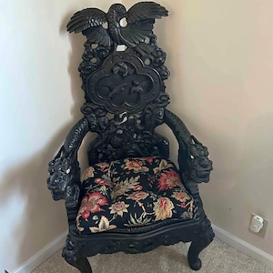 Japanese Carved Dragon Chair Unique Antique-Rare Handcrafted Asian Furniture, Collectible Statement Piece, Home Decor Vintage Gift for Host