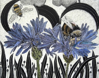 Art Card: Bees on Agapanthus Lily from Scraperboard Design