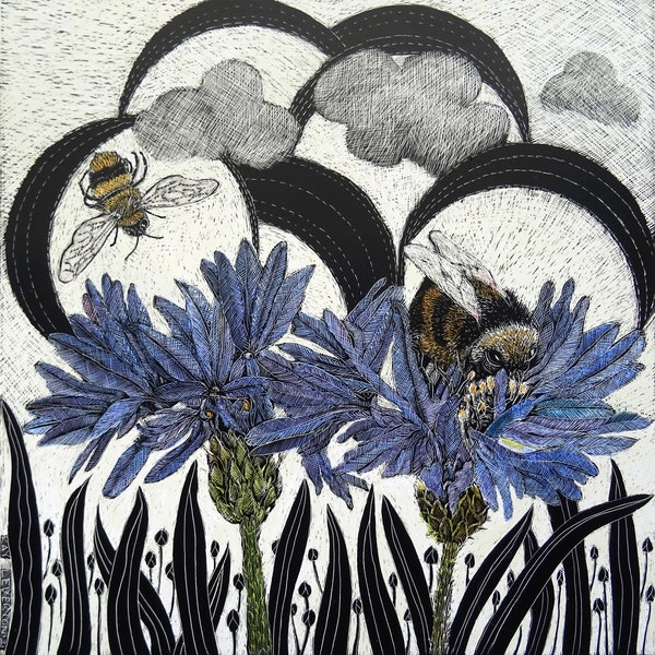 Art Card: Bees on Agapanthus Lily from Scraperboard Design