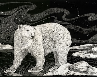 Art Print: Polar Bear Guardian Art Print of original Scraperboard