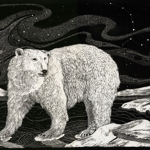 Art Print: Polar Bear Guardian Art Print of original Scraperboard