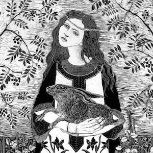 Art Card: St.Melangell - Safe in her arms - from Original Scraperboard