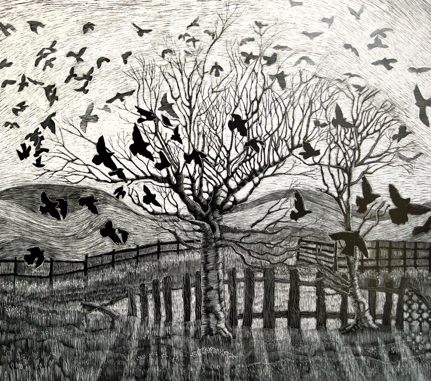 DANCE OF CROWS Blank Art Card  from original scraperboard