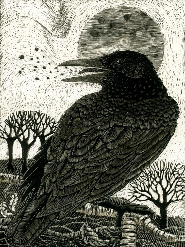Art Card Raven's Song from Scraperboard original design