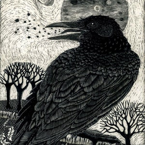 Art Print: Raven Song from Scraperboard Original