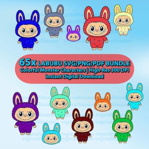 Labubu Clipart Bundle: 65 SVG PNG PDF Files (Digital Download)