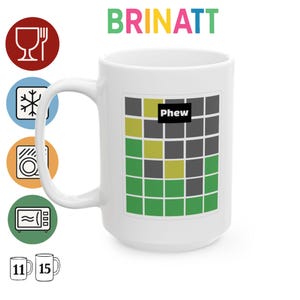 Ceramic Mug - Wordle - Meme Phew - Funny Coffee Lover Gift, Tea Cup, Office Mug