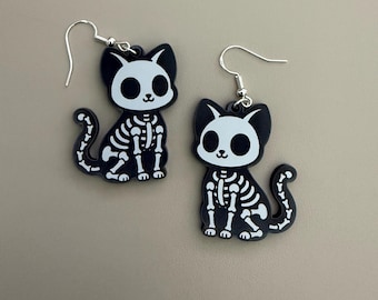Holiday Halloween Skeleton Cat Earrings