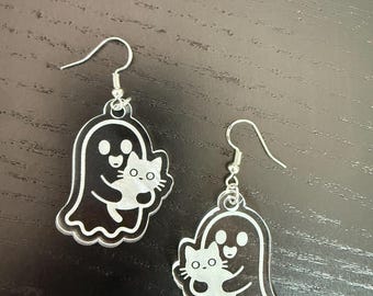 Holiday Halloween Ghost Holding Cat Earrings