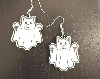 Holiday Halloween Frenchie in Ghost Costume Earrings