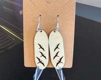 Iwa bird dangle wood earrings